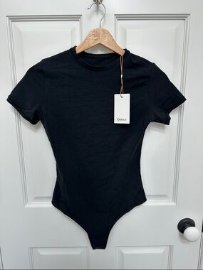 Quince Black Fitted Short-Sleeve Bodysuit NWT Size M